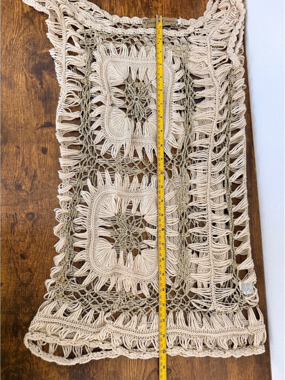 Jessica Taylor NYC One Size Beige Gold Crochet Tunic Vest Swim Cover Up - Picture 7 of 8